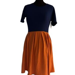 LuLaRoe Amelia Size L Womens Dress Blue Orange Color Block New NWT 14-16